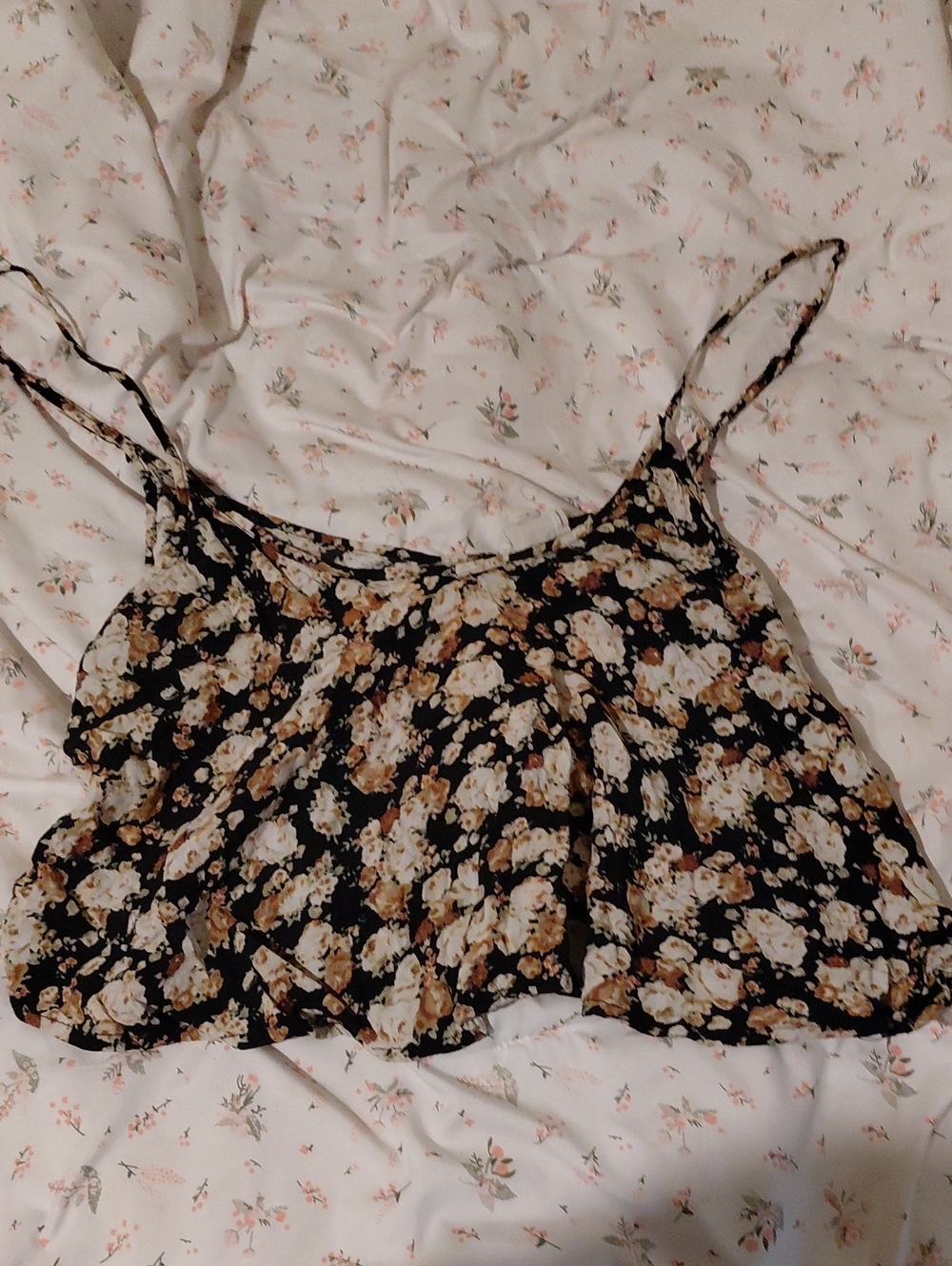 La Hearts Black Floral Spaghetti Strap Crop Top